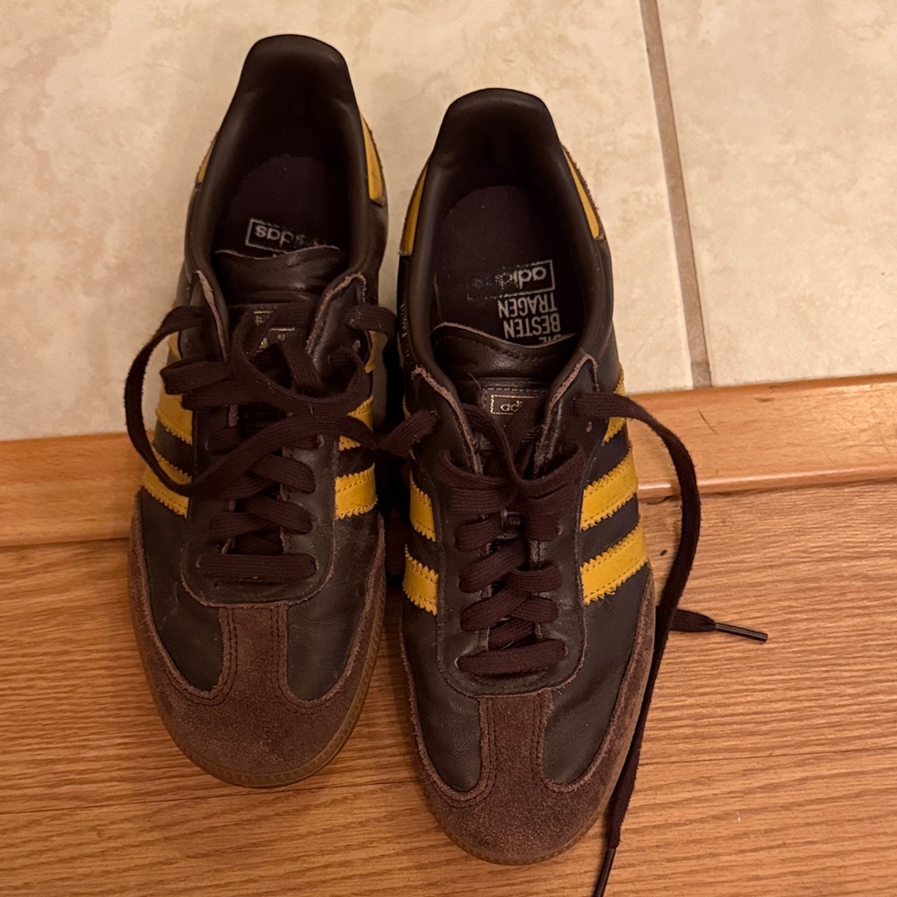 Adidas Dark Brown and Yellow Sambas